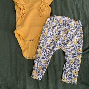 Yellow Ruffled Bodysuit and Floral Pants Set